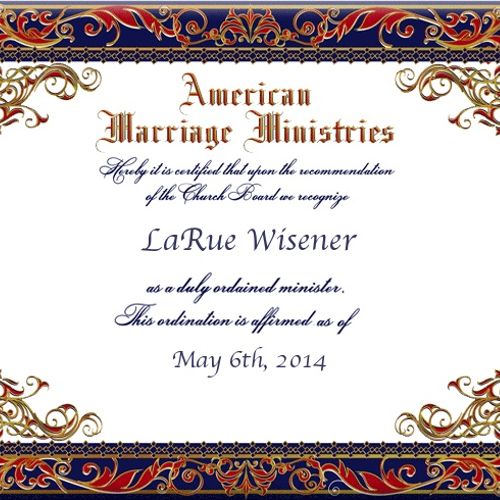 I'm an ordained minister, which allows me to offic