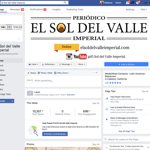 Set up Facebook page for Spanish newspaper.