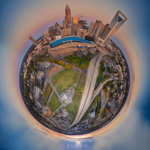 Uptown Charlotte Sunset Aerial 360 Drone Panorama