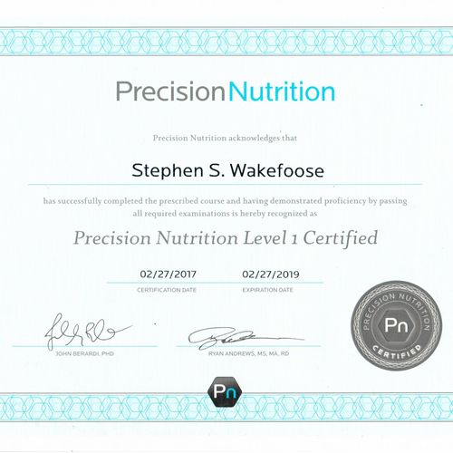 Precision Nutrition Level 1 Certified