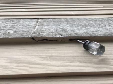 Wood rot on underside of trim board.