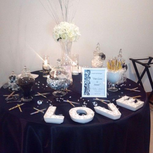 Candy Buffet at a Black and White Colored Schemed 