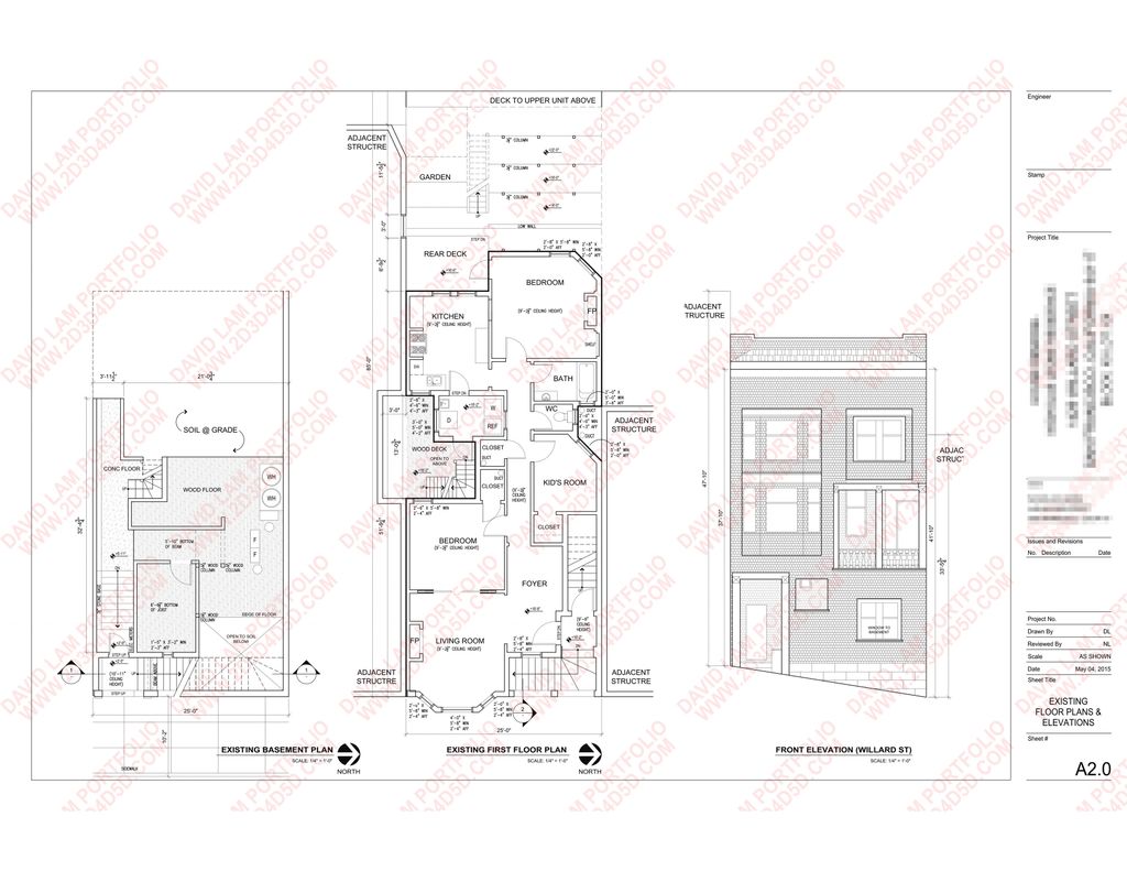 As-built drawing: exterior elevation, floor plan