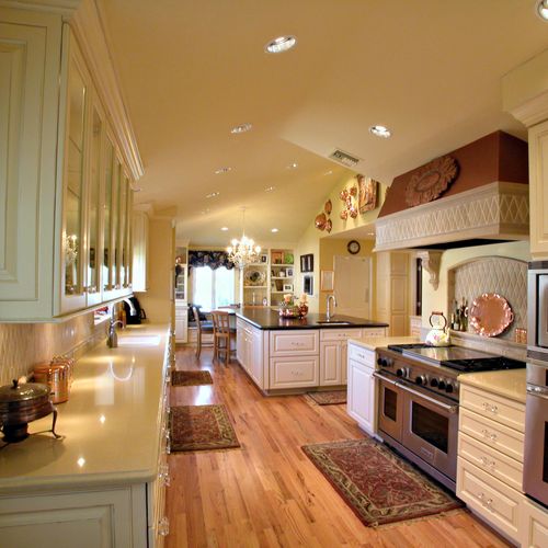 Refreshed country kitchen with white cabinets, LED