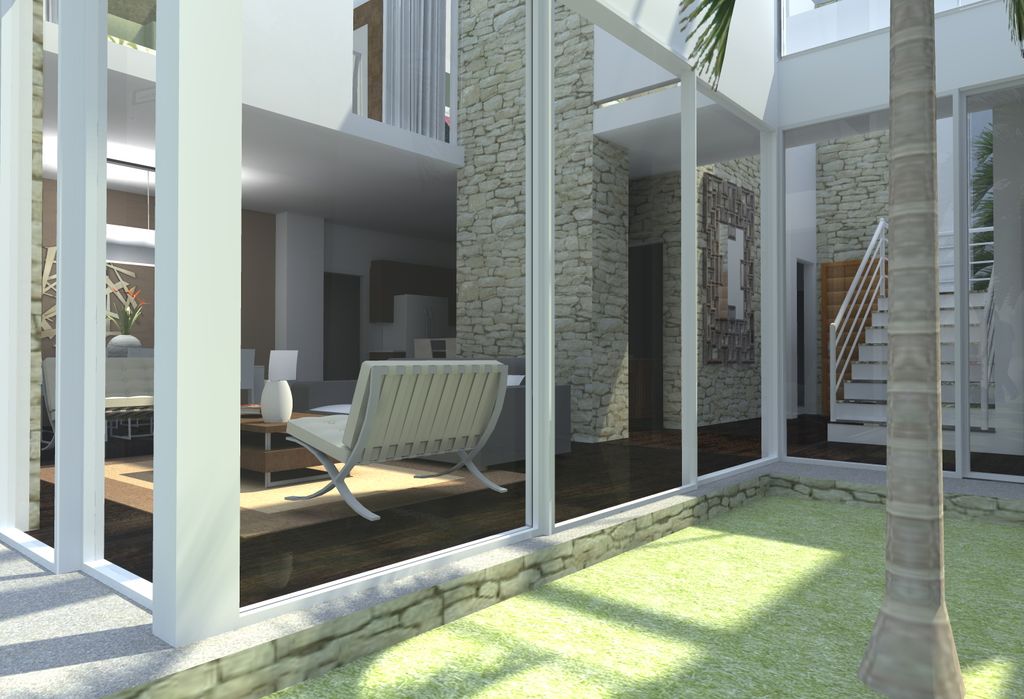 Farach Residence, Living Room & gardens - computer