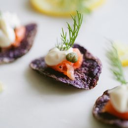 Smoked Salmon and Dill Creme Fraiche topped Purple