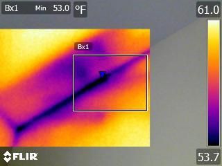 Thermal image revealing moisture intrusion that wa