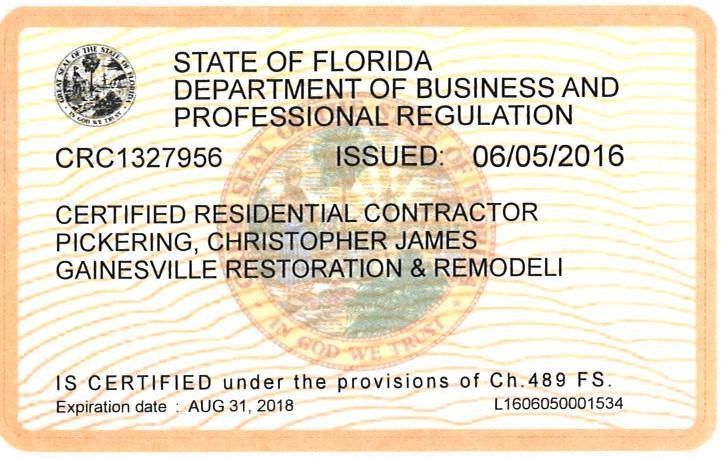 State Certified Building Contractor 
