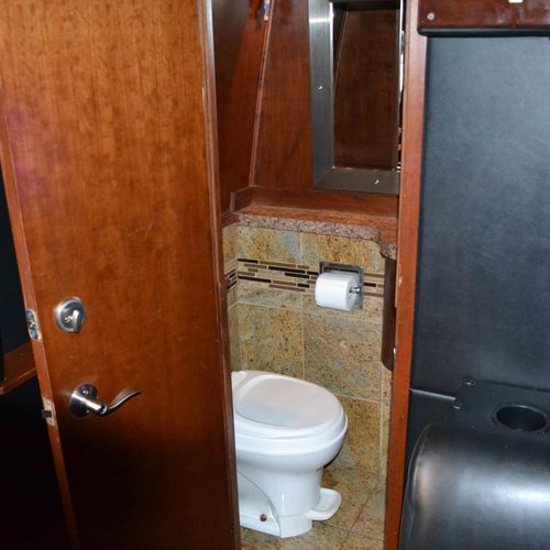 On Board Restrooms available on most size buses so