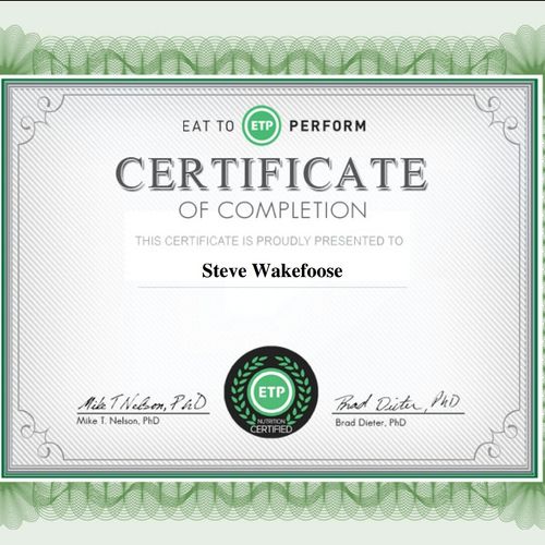 Eat To Perform Nutrition Coaching certificate.