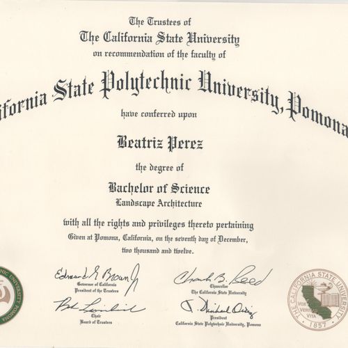 Proof of Landscape Architecture Degree from Cal Po