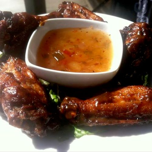 Rum BBQ Wings with Pineapple Habenero dipping sauc