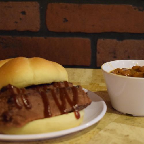 Brisket Sandwich with Baked Beans