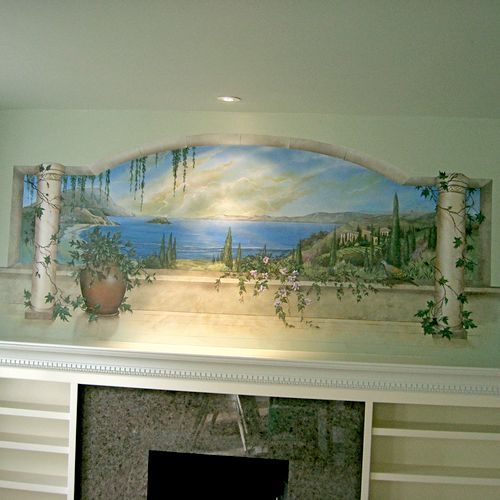 Mural above fireplace