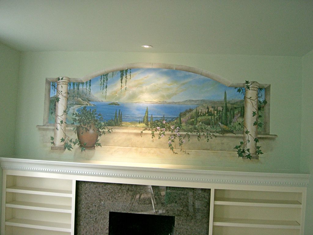 Mural above fireplace