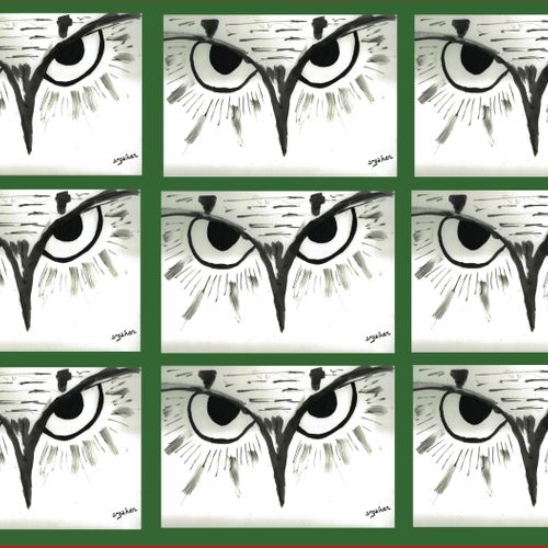 Nine Wise Owls: a digital image created from a sin