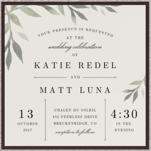Modern wedding invitation panel with a flare of ol