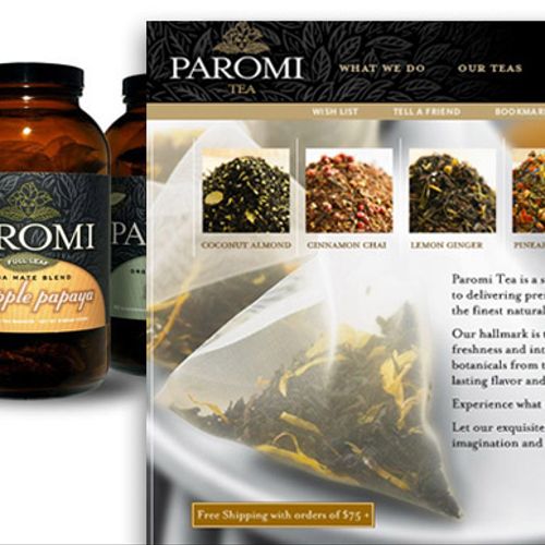 Web design and packaging design for a specialty te
