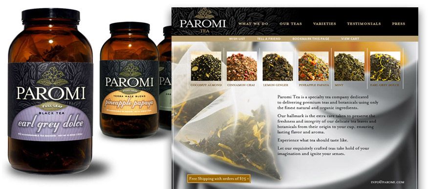 Web design and packaging design for a specialty te