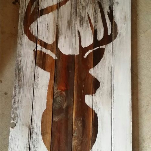 Stag painting on old barn wood.