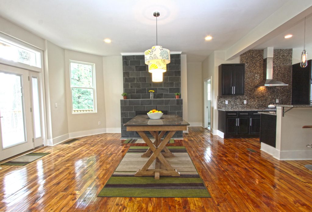 Open Floor Plan Dining room, W/ Custom fireplace, 
