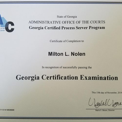 Georgia Process Server Certification Examination