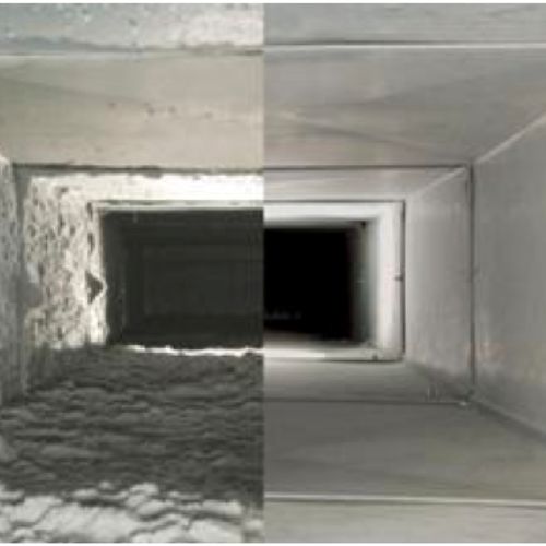Air duct before and after an air duct cleaning