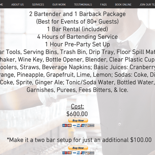 2 Bartender & 1 Barback Package perfect for events