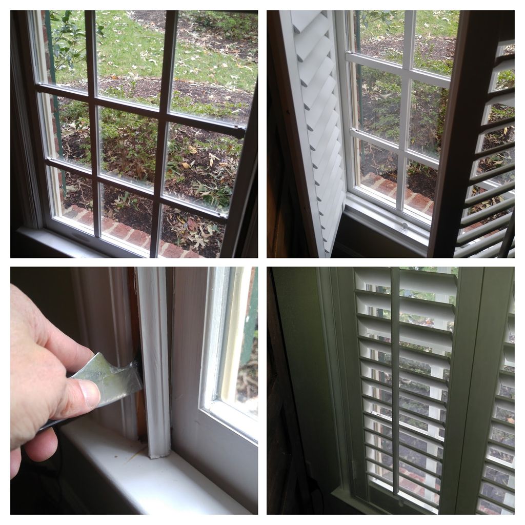 Custom plantation shutter installation. Before, du