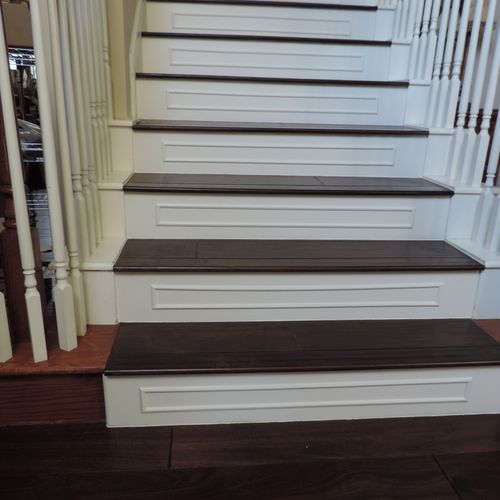 7" Dark Walnut stairs with deco painted risers