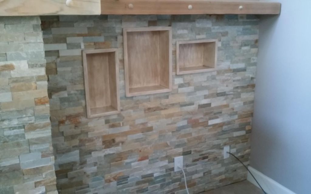 Installation of mantle,  tile, pellet stove and in