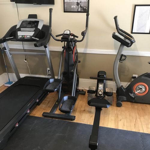 treadmill, elliptical, tower, and stationary bike 