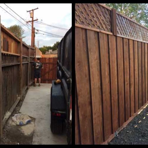 8ft foot full privacy redwood fence, stained, with