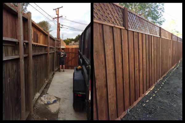 8ft foot full privacy redwood fence, stained, with