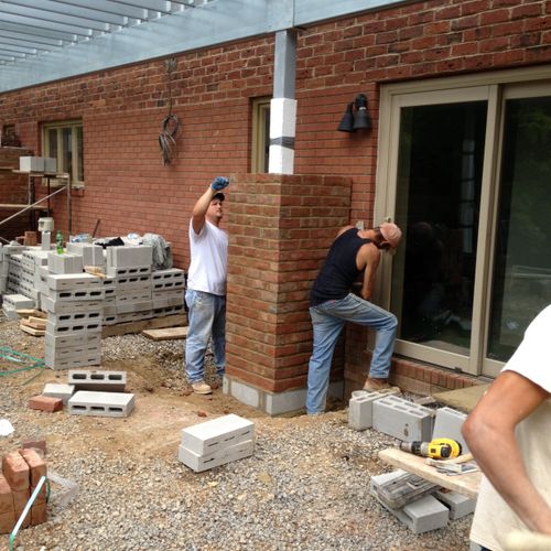 Installing masonry around support columns with dow