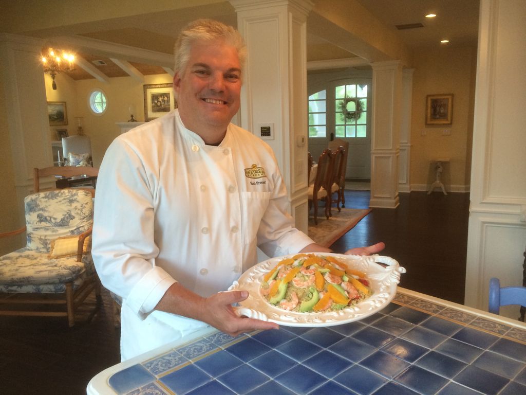 Chef Rob with a Quinoa salad with Shrimp, Avocado 