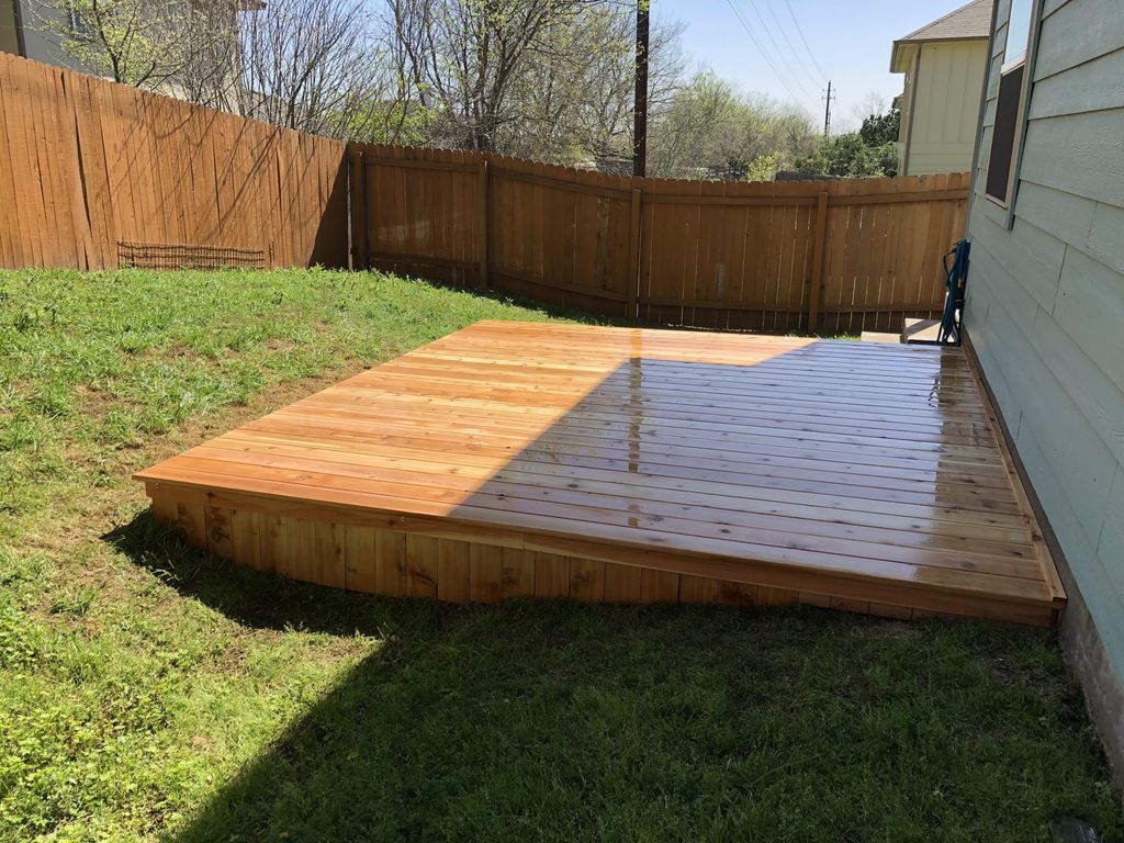 Awesome cedar deck with camp hidden fasteners.  Ne