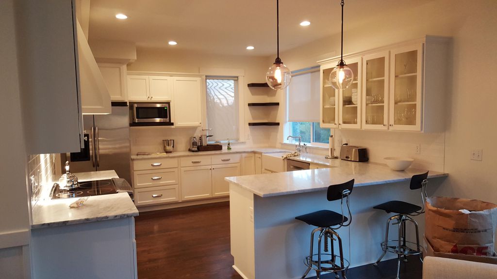 Custom Kitchen, Carrera Marble counters, farm sink