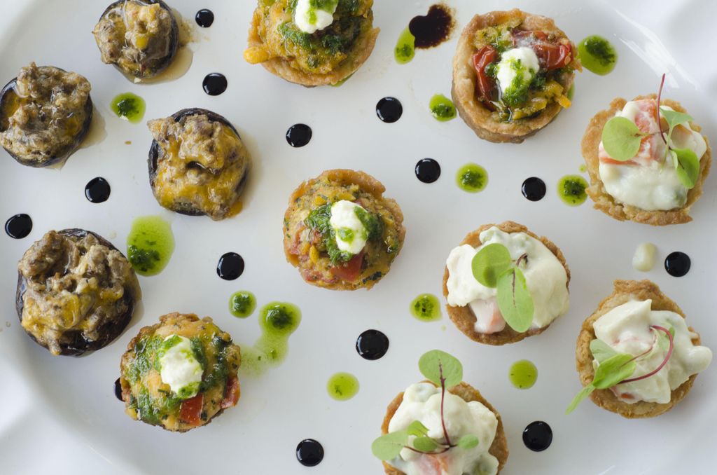 Fat fall stuffed mushroom, mini tomato pie, chicke