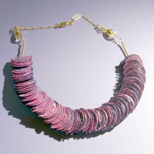 Handmade-paper paper disc beads in pink and blue