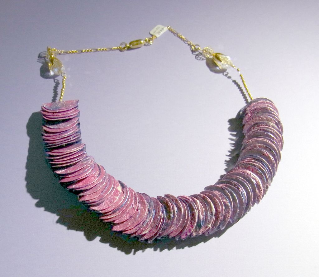 Handmade-paper paper disc beads in pink and blue