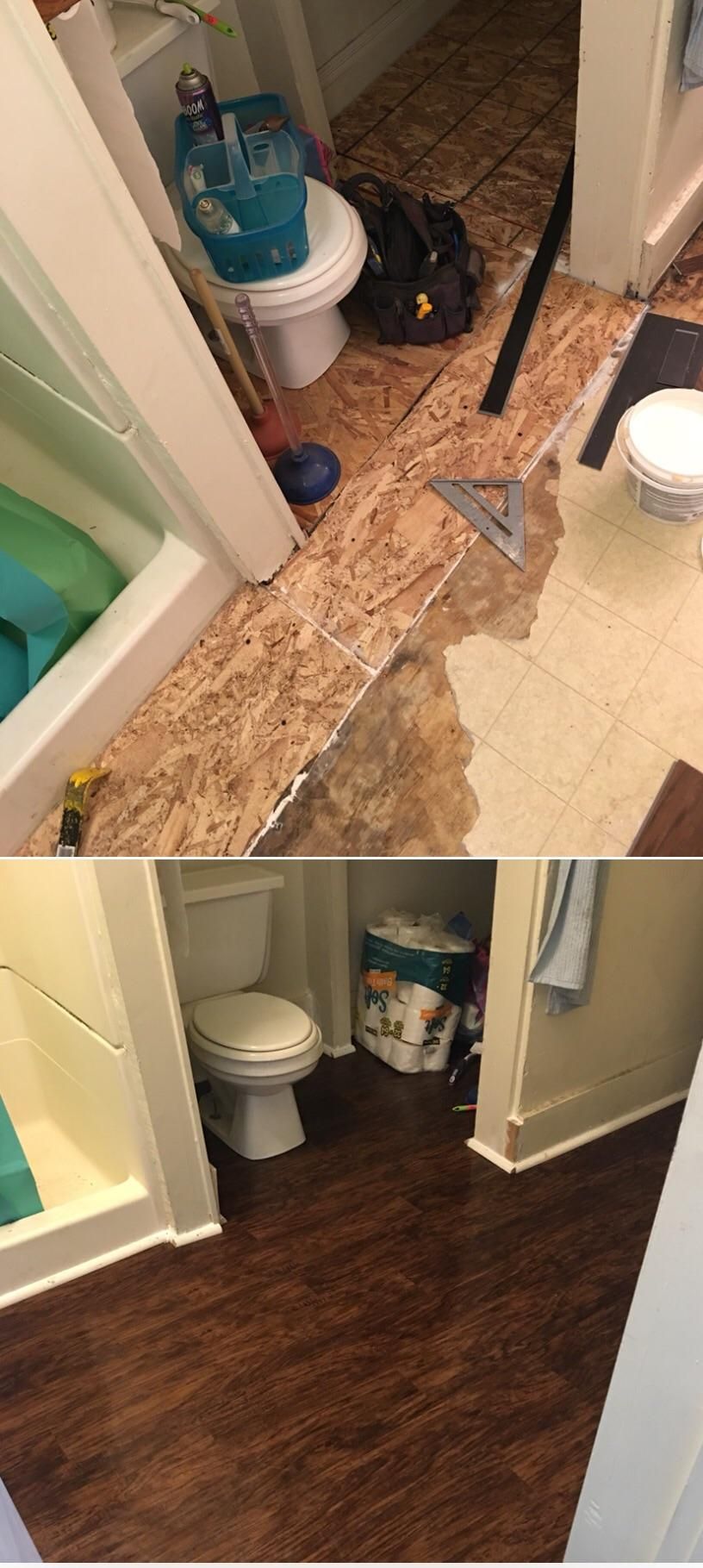 Subfloor underneath toilet was rotted and needed t