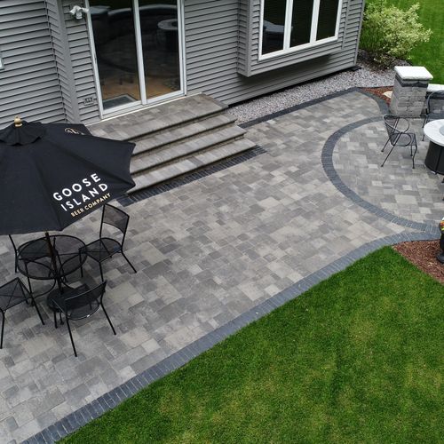 Paver patio, block and paver steps, and seating wa