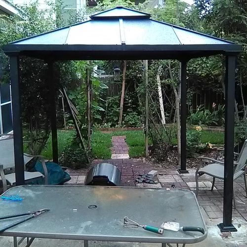 constructed gazebo attached to deck with 6 inch au