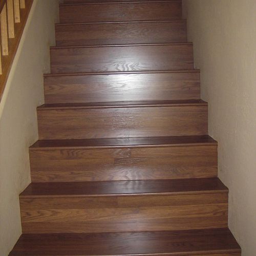 We installed wood and laminates on steps and floor