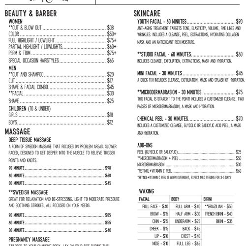 Highland Beauty & Barber - Price sheet