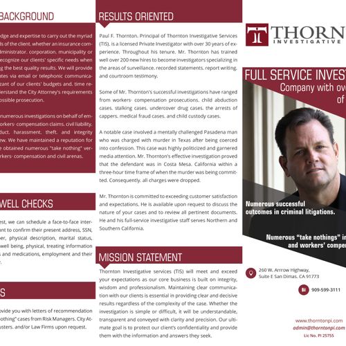 Thornton Investigative Services Brochure Page 1
