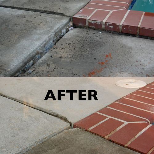 Pool deck slab before and after slabjacking repair