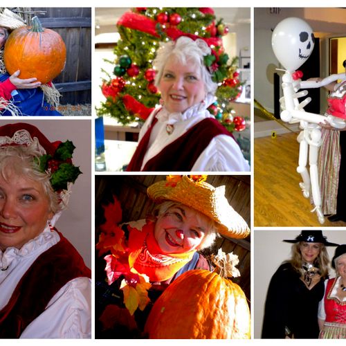 Scarecrow, Mrs. Claus and artist charictures for p