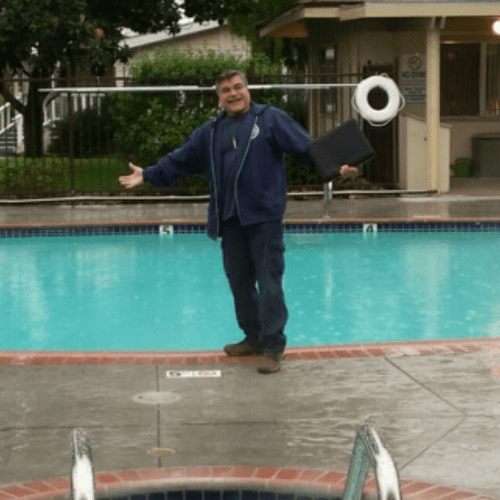 Owner Tony almost falling in this commercial pool.